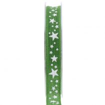 Cinta de yute con motivo estrella verde 15mm 15m