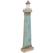 Artículo Faro aspecto antiguo decoración de mesa marítima madera azul 40,5 cm