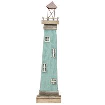 Artículo Faro aspecto antiguo decoración de mesa marítima madera azul 40,5 cm