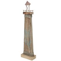 Artículo Faro aspecto antiguo decoración de mesa marítima madera azul 40,5 cm