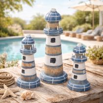 Artículo Decoración con forma de faro, estilo marítimo, para salón y terraza, 20 cm, juego de 3.