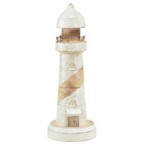 Faro Madera Decoración Marítima Blanco Natural Ø10.5cm H28.5cm