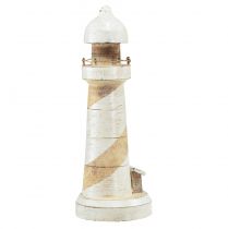 Artículo Faro Madera Decoración Marítima Blanco Natural Ø10.5cm H28.5cm