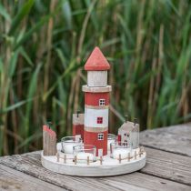Portavelas Lighthouse rojo, blanco 4 velas Ø25cm H28m