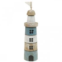 Faro de madera Marine Wood Deco azul blanco H30.5cm