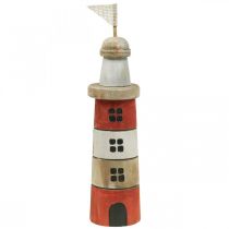 Artículo Faro de madera decoración marítima de madera rojo blanco Al. 30,5 cm