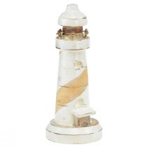 Faro de madera decoración de mesa blanco natural Ø7,5cm H19cm