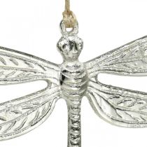 Libélula de metal, decoración de verano, libélula decorativa para colgar plateada L12,5 cm