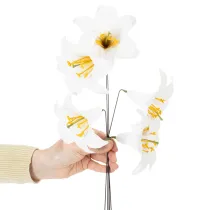 Artículo Lirio artificial, blanco, con alambre, tamaño mediano, 35 cm, 5 unidades.