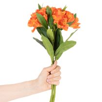 Artículo Flor artificial de alstroemeria naranja, decoración de ramo artificial, 75 cm, 3 piezas