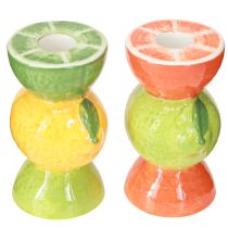 Artículo Portavelas decorativo de cerámica lima y limón H10,5cm 2 piezas