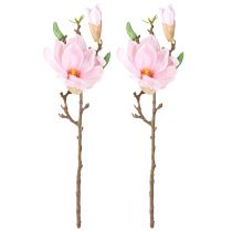 Artículo Rama de flores artificiales de magnolia rosa, 40 cm de alto, 2 unidades