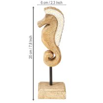 Artículo Decoración de madera de mango caballito de mar con perlas decoración de mesa marítima 20cm