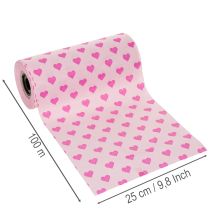 Artículo Papel para puños con motivo de corazón, rosa, 25 cm, 100 m