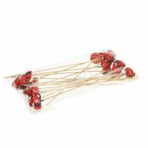 Artículo Tapón decorativo mariquita sobre palo de madera rojo, negro 4cm x 2,5cm H23,5cm 16 piezas