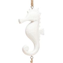 Artículo Guirnalda de decoración marítima con conchas de madera a la deriva, caballito de mar blanco, 55 cm