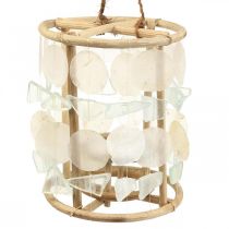 Farol decoración marinera Capiz madera vidrio natural Ø17.5cm H34cm