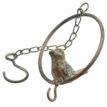 Artículo Pájaro en anillo como perchero marrón-verde metal Ø9.8cm L32.5cm