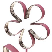 Artículo Decoración de metal con forma de flor sobre base de madera color plata rosa viejo H29cm