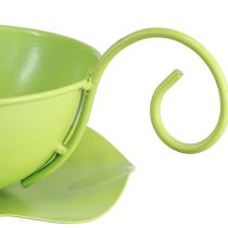 Artículo Taza decorativa de metal, color verde manzana, con platillo, 8 cm de alto x 11,5 cm de diámetro, 2 unidades.