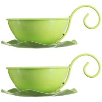 Artículo Taza decorativa de metal verde manzana con platillo Al8cm Ø11,5cm 2ud