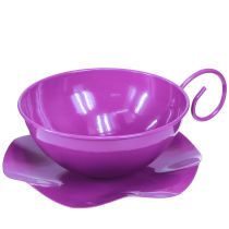 Artículo Taza decorativa de metal Ø16cm H9cm Taza de té con platillo Púrpura 2 piezas