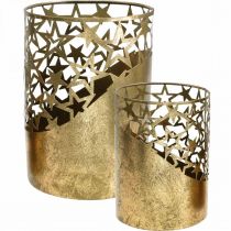 Artículo Farol de metal efecto pan de oro estrellas Ø15cm/20cm set de 2