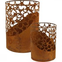 Linterna de metal pátina decoración estrellas Ø15cm/20cm juego de 2