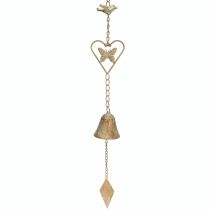 Artículo Carillón de viento de metal con corazón y campana, decoración de jardín antigua, 72 cm