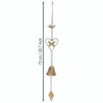 Artículo Carillón de viento de metal con corazón y campana, decoración de jardín antigua, 72 cm