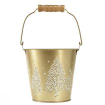 Artículo Cubo de metal Jardinera para árboles de Navidad dorado Ø12cm H11,5cm