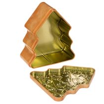 Artículo Lata navideña, lata para galletas, árbol y casa de Navidad, estilo pan de jengibre, 14 cm, 2 piezas