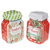 Artículo Lata metálica para galletas con diseño navideño en forma de tarro de galletas, 15 cm, 2 unidades