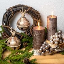 Artículo Campanas de metal con decoración de renos, decoración de Adviento, campana de Navidad con estrellas, campanas doradas aspecto antiguo Ø9cm H14cm 2 piezas