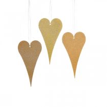 Artículo Decoración colgante ventana metal corazones, corazones decorativos para colgar beige/amarillo/naranja H15cm 6pcs