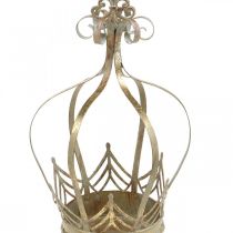 Corona de metal, portavelas para Adviento, maceta para colgar dorado, aspecto antiguo Ø16,5cm H27cm