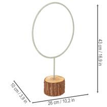 Artículo Anillo decorativo de metal sobre soporte de madera para decoración de mesa, 43 cm.