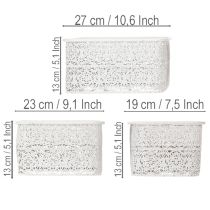 Artículo Cuencos metálicos con diseño de encaje, recipiente decorativo, cuadrados, estilo shabby chic, blancos, 27/23/19 cm, 13,5 cm de alto, juego de 3