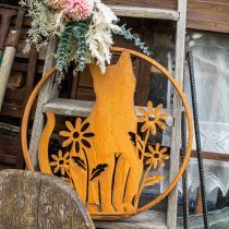 Letrero metálico pátina gato con flores Ø38cm