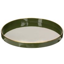 Artículo Bandeja decorativa verde con borde dorado, estilo moderno, 30 cm.