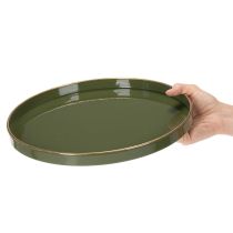 Artículo Bandeja decorativa verde con borde dorado, estilo moderno, 30 cm.