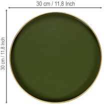 Artículo Bandeja decorativa verde con borde dorado, estilo moderno, 30 cm.