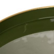 Artículo Bandeja decorativa verde con borde dorado, estilo moderno, 30 cm.