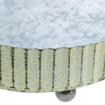 Bandeja para decorar, bandeja para velas ovalada, decoración de metal plateada, verde shabby chic L25/22/18cm H6cm juego de 3