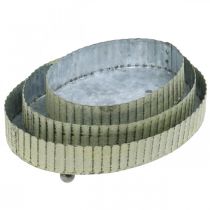 Artículo Bandeja para decorar, bandeja para velas ovalada, decoración de metal plata, verde shabby chic L25/22/18cm H6cm juego de 3