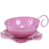 Artículo Taza de metal Ø16cm H9cm taza decorativa con platillo rosa 2ud