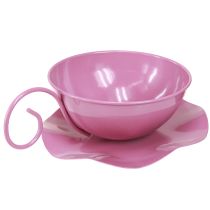 Artículo Taza metálica Ø16cm H9cm Taza decorativa con platillo Rosa 2 piezas