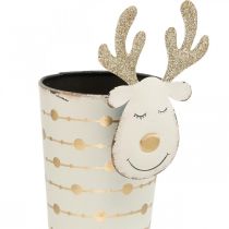 Artículo Macetero de reno, decoración de Adviento, decoración de metal, jardinera para Navidad blanco, dorado Al.28cm Ø8.5cm