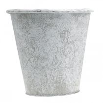 Artículo Recipiente con adornos, macetero, maceta de metal blanco Ø18.5cm H18cm