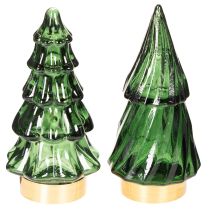 Artículo Árbol de Navidad de cristal con luces LED, decoración de mesa, Navidad, 13 cm, 2 piezas